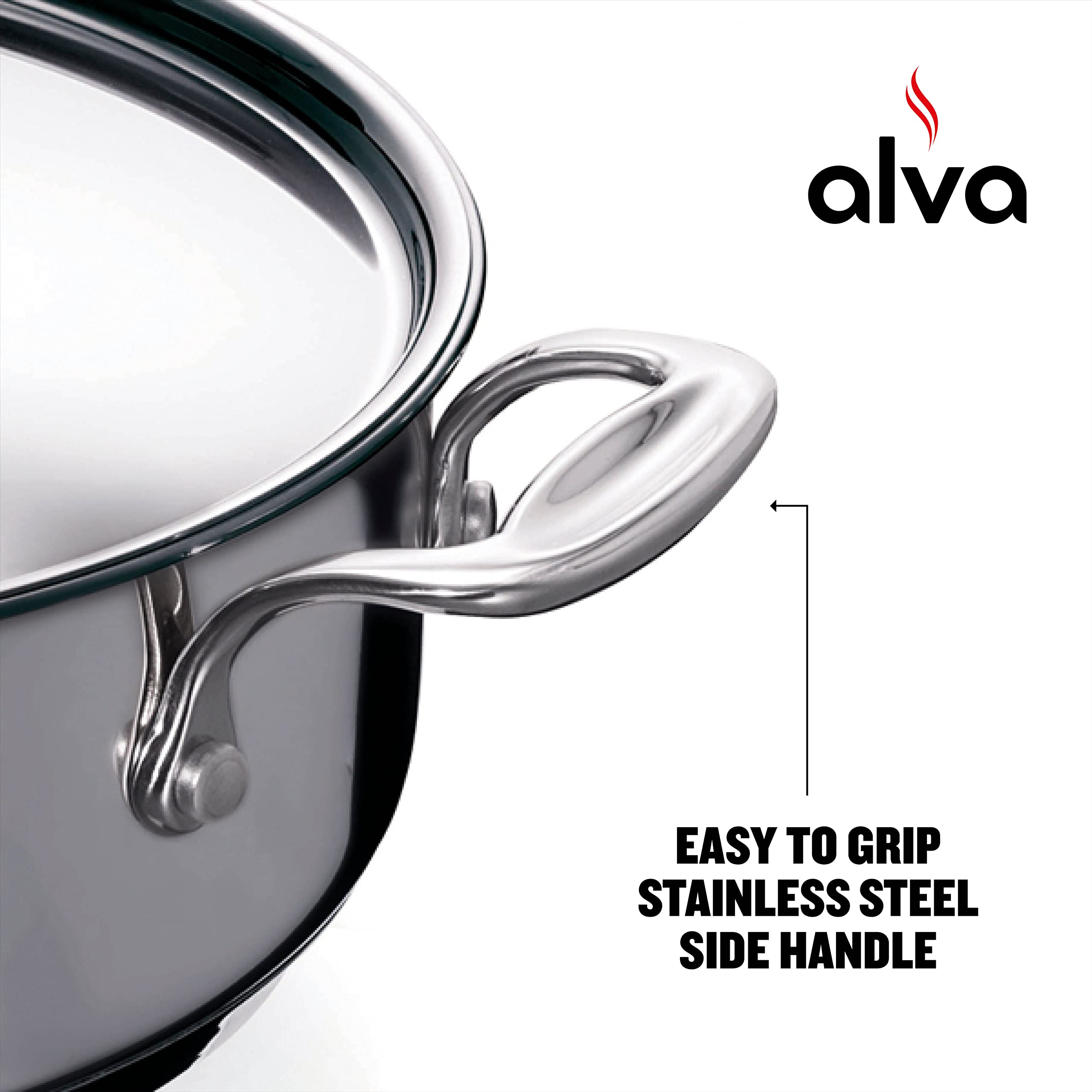 ALVA Chef Skillet 11", Frying Pan With Lid and 2 Side Handles, Electric Skillet, Stainless Steel Sauce Pan, Oven Safe Ceramic Pan, Induction Cookware Fry Pan, Dishwasher Safe Saute Pan