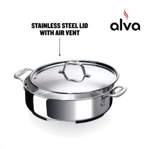 ALVA Chef Skillet 11", Frying Pan With Lid and 2 Side Handles, Electric Skillet, Stainless Steel Sauce Pan, Oven Safe Ceramic Pan, Induction Cookware Fry Pan, Dishwasher Safe Saute Pan