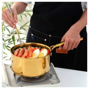 18/8 Stainless Steel Saucepan with Lid, 2.5 Quart Nonstick Sauce Pan, Small Pots for Cooking, Dishwasher Safe, Gold