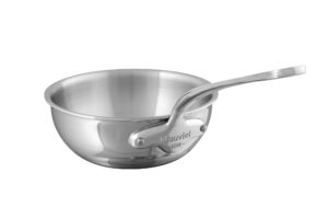 mauviel m'cook 5-ply polished stainless steel splayed curved saute pan with cast stainless steel handle, 3.4-qt, made in france