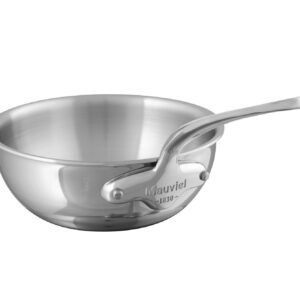 Mauviel M'Cook 5-Ply Polished Stainless Steel Splayed Curved Saute Pan With Cast Stainless Steel Handle, 3.4-qt, Made In France