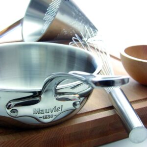 Mauviel M'Cook 5-Ply Polished Stainless Steel Splayed Curved Saute Pan With Cast Stainless Steel Handle, 3.4-qt, Made In France