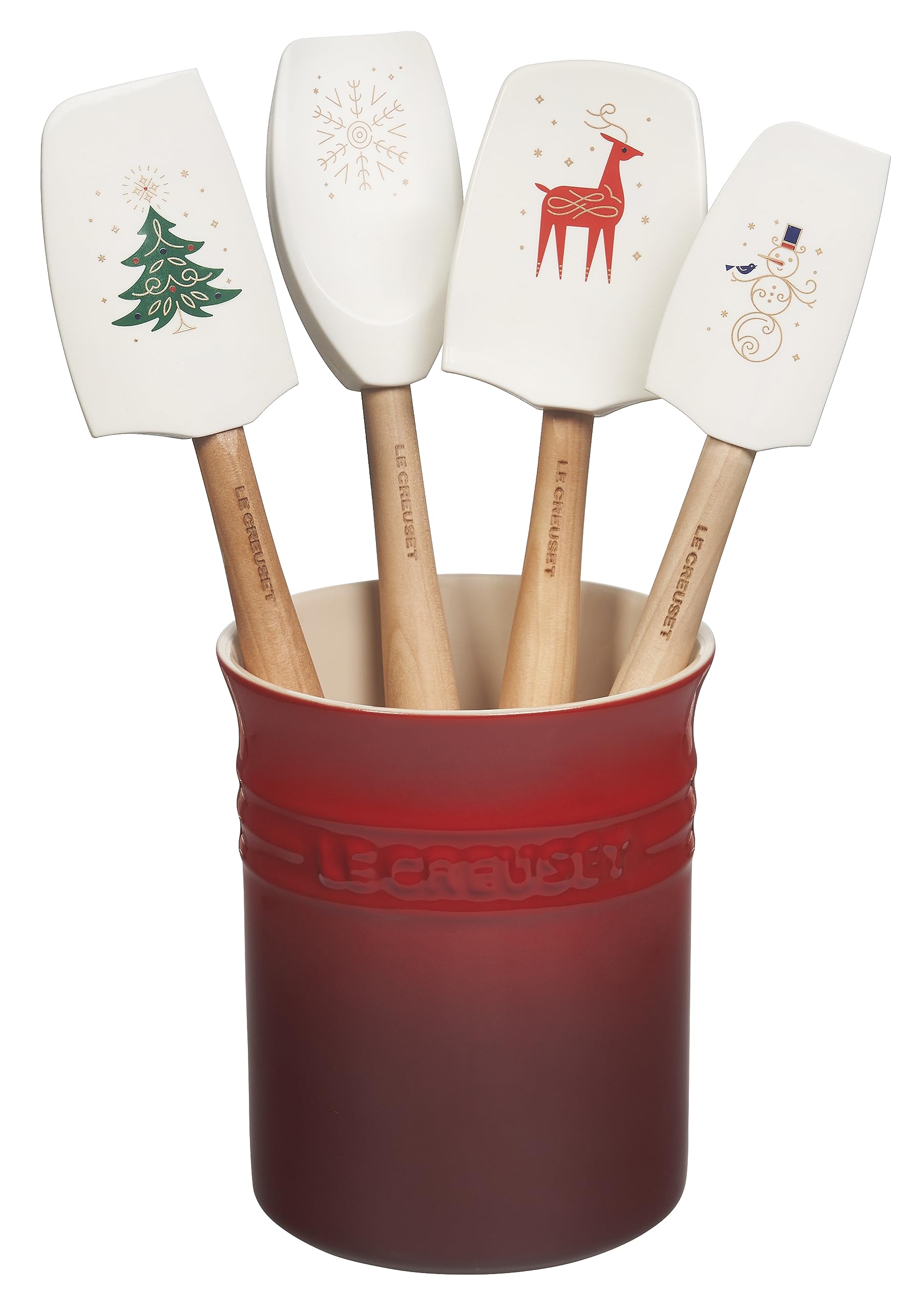 Le Creuset Noël Collection Utensil Crock with Silicone 5pc. Utensil Set, White