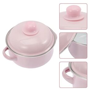 Luxshiny Enamel Soup Pot Vintage Stew Pot Stock Pot with Double Handle Soup Pasta Cooking Pot Noodle Porridge Pot for Kitchen Induction Cooktop Gas Stove 1. 1L 16cm