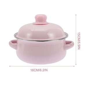 Luxshiny Enamel Soup Pot Vintage Stew Pot Stock Pot with Double Handle Soup Pasta Cooking Pot Noodle Porridge Pot for Kitchen Induction Cooktop Gas Stove 1. 1L 16cm