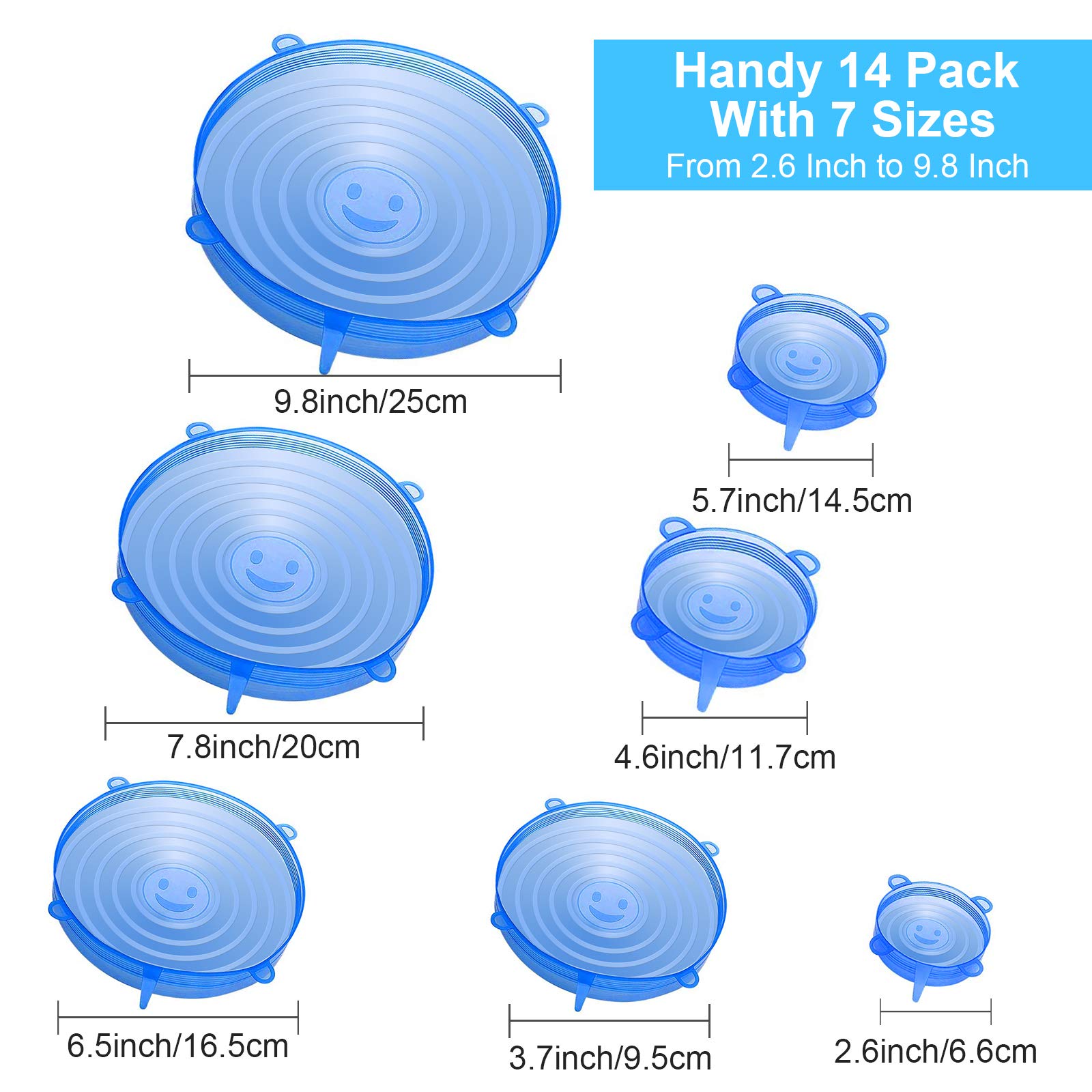 Reusable Premium Silicone Stretch and Seal Lids 14PCS for Food Storage, Flexible Round Silicone Bowl Covers, 7 Different Sizes - Keep Food Fresh, by YXYL