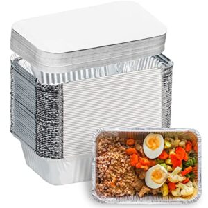 aluminum pans with lids (50-pack, 8.5"×6") 2.25 lb capacity foil food containers with lids - 50 pans and 50 cardboard covers - disposable tin foil pans - for baking, meal prep and freezer, takeout