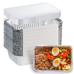 Aluminum Pans with Lids (50-Pack, 8.5"×6") 2.25 LB Capacity Foil Food Containers with Lids - 50 Pans and 50 Cardboard Covers - Disposable Tin Foil Pans - for Baking, Meal Prep and Freezer, Takeout