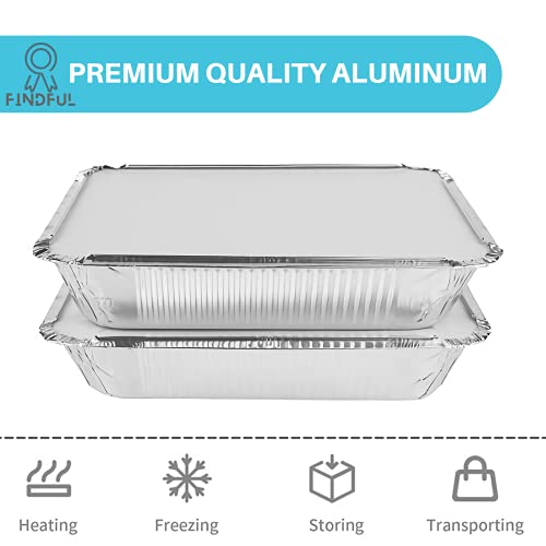 Aluminum Pans with Lids (50-Pack, 8.5"×6") 2.25 LB Capacity Foil Food Containers with Lids - 50 Pans and 50 Cardboard Covers - Disposable Tin Foil Pans - for Baking, Meal Prep and Freezer, Takeout