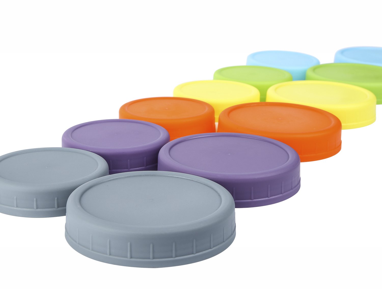 Aozita 6 Regular & 6 Wide Mouth Mason Jar Lids for Ball, Kerr and More - 12 Pack Multicolor Plastic Storage Caps for Mason Canning Jars