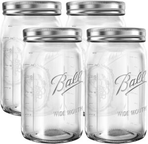 camdeposu wide mouth mason jars 32 oz - (4 pack) ball quart with airtight lids and bands for canning, fermenting, pickling, freezing, storage glass jar, microwave & dishwasher safe, clear
