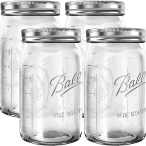 CAMDEPOSU Wide Mouth Mason Jars 32 oz - (4 Pack) Ball Quart With Airtight lids and Bands For Canning, Fermenting, Pickling, Freezing, Storage Glass jar, Microwave & Dishwasher Safe, Clear