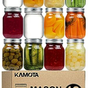 KAMOTA Mason Jars 16 OZ With Regular Lids and Bands, Ideal for Meal Prep, Jam, Honey, Wedding Favors, Shower Favors, Baby Foods, DIY Spice Jars, 12 PACK, 20 Whiteboard Labels Included