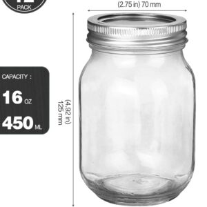 KAMOTA Mason Jars 16 OZ With Regular Lids and Bands, Ideal for Meal Prep, Jam, Honey, Wedding Favors, Shower Favors, Baby Foods, DIY Spice Jars, 12 PACK, 20 Whiteboard Labels Included