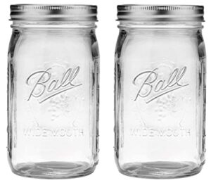 2 mason jar wide mouth 32 oz. (quart) with lid and band - clear