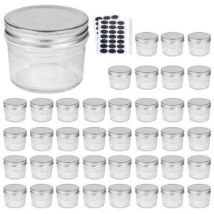 Accguan 4oz Glass Jars With Lids(Silver),Mason Jars,Ideal For Honey,Jam,Wedding Favor,DIY Magnetic Mini Spice Jars For Kitchen,Set of 40