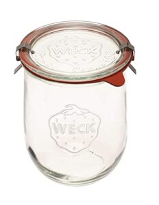 weck tulip jar - sour dough starter jars for sourdough - 1 x weck 745 large clear jar with wide mouth - 1 liter includes glass lid, rubber seal and steel clips