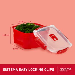 Sistema Microwave Steamer for Cooking Food and Vegetables with Steam Release Vent, Dishwasher Safe, 13.6 Cup, Red