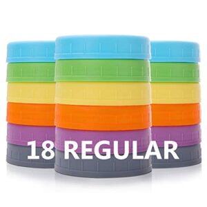 aozita 18 pack plastic regular mouth mason jar lids for ball, kerr regular mouth jars - colored plastic storage caps for mason/canning jars, leak proof