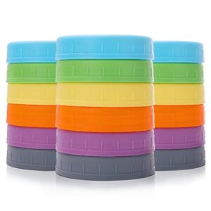 Aozita 18 Pack Plastic REGULAR Mouth Mason Jar Lids for Ball, Kerr Regular Mouth Jars - Colored Plastic Storage Caps for Mason/Canning Jars, Leak Proof