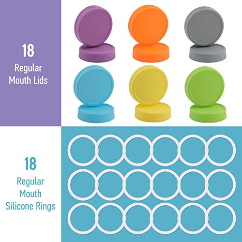 Aozita 18 Pack Plastic REGULAR Mouth Mason Jar Lids for Ball, Kerr Regular Mouth Jars - Colored Plastic Storage Caps for Mason/Canning Jars, Leak Proof