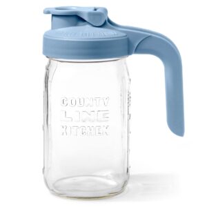 county line kitchen glass mason jar pitcher with lid - wide mouth, 1 quart (32 oz) - heavy duty, leak proof - sun & iced tea dispenser, cold brew coffee, breast milk storage, water & more