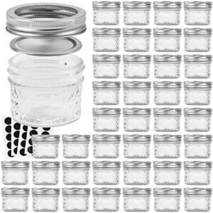 verones mason jars 4 oz, canning jars with regular lids, ideal for jam, honey, wedding favors, shower favors, diy spice jars, 40 pack