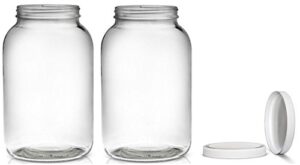 2 pack ~ wide mouth 1 gallon clear glass jar - white lid with liner seal for fermenting kombucha/kefir, and storing food - usda approved, dishwasher safe