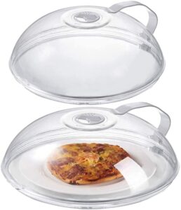 2 pack microwave splatter cover, transparent cover, microwave plate cover lid with handle and adjustable steam vents holes keeps microwave oven clean