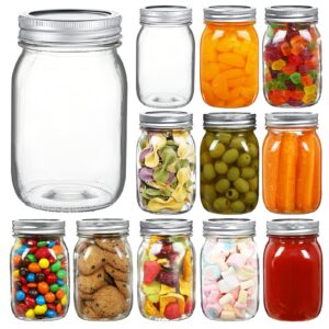 YEBODA 16 oz Wide Mouth Mason Jars 12 Pack Glass Canning Jars with Airtight Lids and Bands for Preserving, Jam, Honey, Jelly, Wedding Favors, Sauces, DIY Spice Jars, Salad, Yogurt