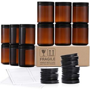 12 pack 8oz amber glass jars with metal & plastic lids - for candle, food storage, canning