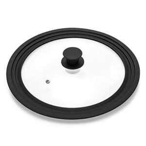 universal lid for pots,pans and skillets - tempered glass with heat resistant silicone rim fits 10.5", 11" and 12" diameter cookware,black