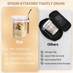 Overnight Oats Jars with Spoon and Lid (15 oz4Pack), Airtight Oatmeal Container with Measurement Marks, Mason Jars with Lid for Cereal On The Go Container (4 white)