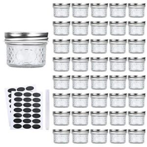 accguan mini mason glass canning jars,4 oz jelly jars with regular lids（silver,ideal for honey,jam,wedding favors,shower favors,small pice jars 40 pack