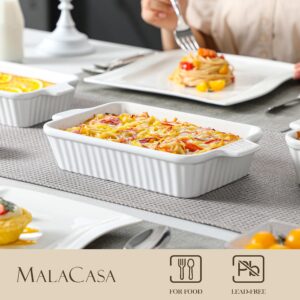 MALACASA Casserole Dishes for Oven, Porcelain Baking Dishes, Ceramic Bakeware Sets of 4, Rectangular Lasagna Pans Deep with Handles for Baking Cake Kitchen, White (9.4"/11.1"/12.2"/14.7"), Series