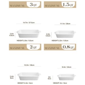 MALACASA Casserole Dishes for Oven, Porcelain Baking Dishes, Ceramic Bakeware Sets of 4, Rectangular Lasagna Pans Deep with Handles for Baking Cake Kitchen, White (9.4"/11.1"/12.2"/14.7"), Series