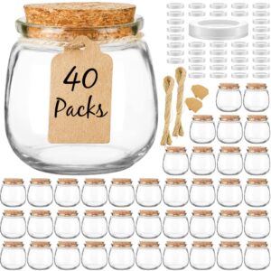 syntic 40 pack empty candle jars for making, 7oz small glass with cork lids, honey pe lids wedding favor, diy gift, baby shower, spices, twine, labels, tags