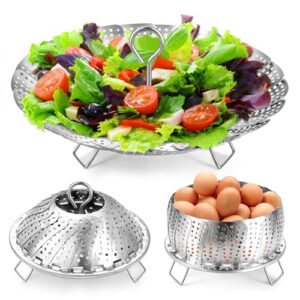 steamer basket, premium stainless steel vegetable steamer basket for veggies & seafood cooking, expandable food steaming basket fits for various size pots & pans (6.4" to 10") laihifa