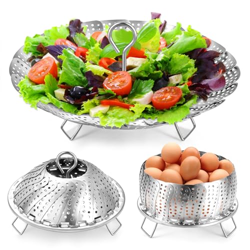 Steamer Basket, Premium Stainless Steel Vegetable Steamer Basket for Veggies & Seafood Cooking, Expandable Food Steaming Basket Fits for Various Size Pots & Pans (6.4" to 10") LAIHIFA