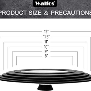 Walfos Universal Pan Lid - Pot Lid for Pots, Pans and Skillets, with Unique Enlarged Heat Resistant Silicone Rim and Tempered Glass, Fits 8" to 12" Diameter Cookware, BPA Free (1 Piece)