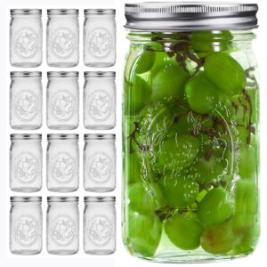 eleganttime wide mouth mason jars 32 oz with lids and bands set of 12 jars,quart large glass mason jars with airtight lids,great for canning,fermentation and preservation