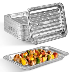 Stock Your Home Disposable Aluminum Foil Broiler Pan (10 Pack) for Oven - Durable Broiling Drip Trays with Ribbed Bottom Surface for BBQ Grill-Like Texture - 13x9 Inch Pans