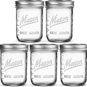 SEWANTA Wide Mouth Mason Jars 16 oz With mason jar lids and Bands, mason jars 16 oz - For Canning, Fermenting, Pickling - Jar Décor - Microwave/Freeze/Dishwasher Safe. (4)