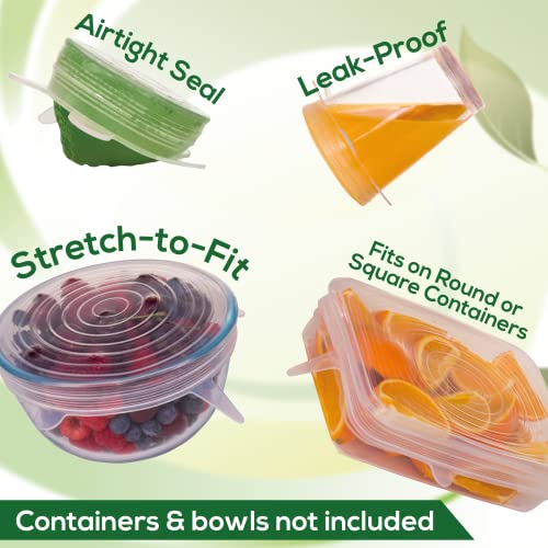 unwasted Reusable Silicone Lids – Versatile Freezer to Microwave Cover for Food – Leak-Proof Silicone Stretch Lids for 3” - 12” Container, Bowl, or Cup – Dishwasher Safe Silicone Bowl Covers