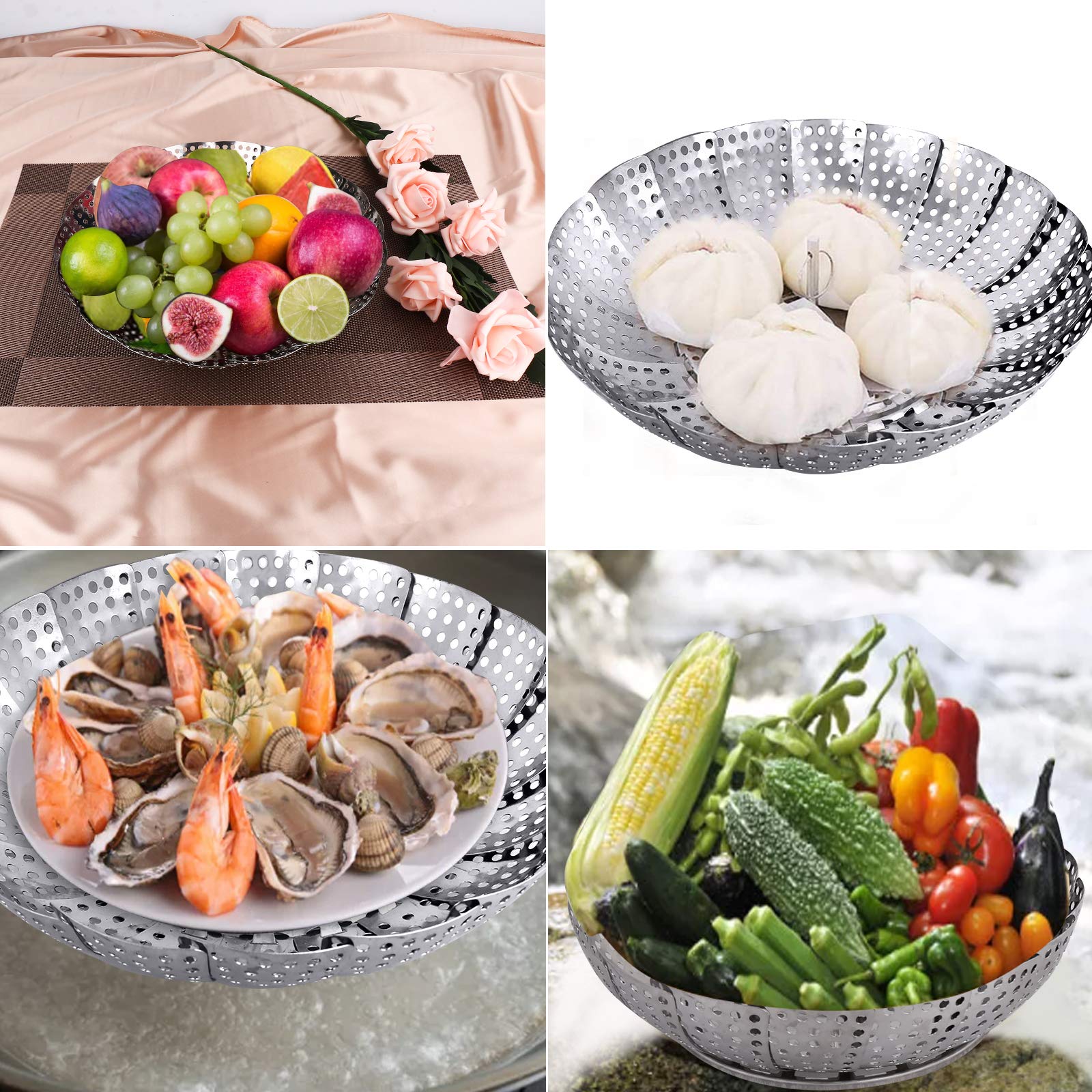 Vegetable Folding Steamer Basket , Metal Stainless Steel Steamer Basket Insert, Collapsible Steamer Baskets for Cooking Food, Expandable Fit Various Size Pot(5.9" to 9.8") YLYL