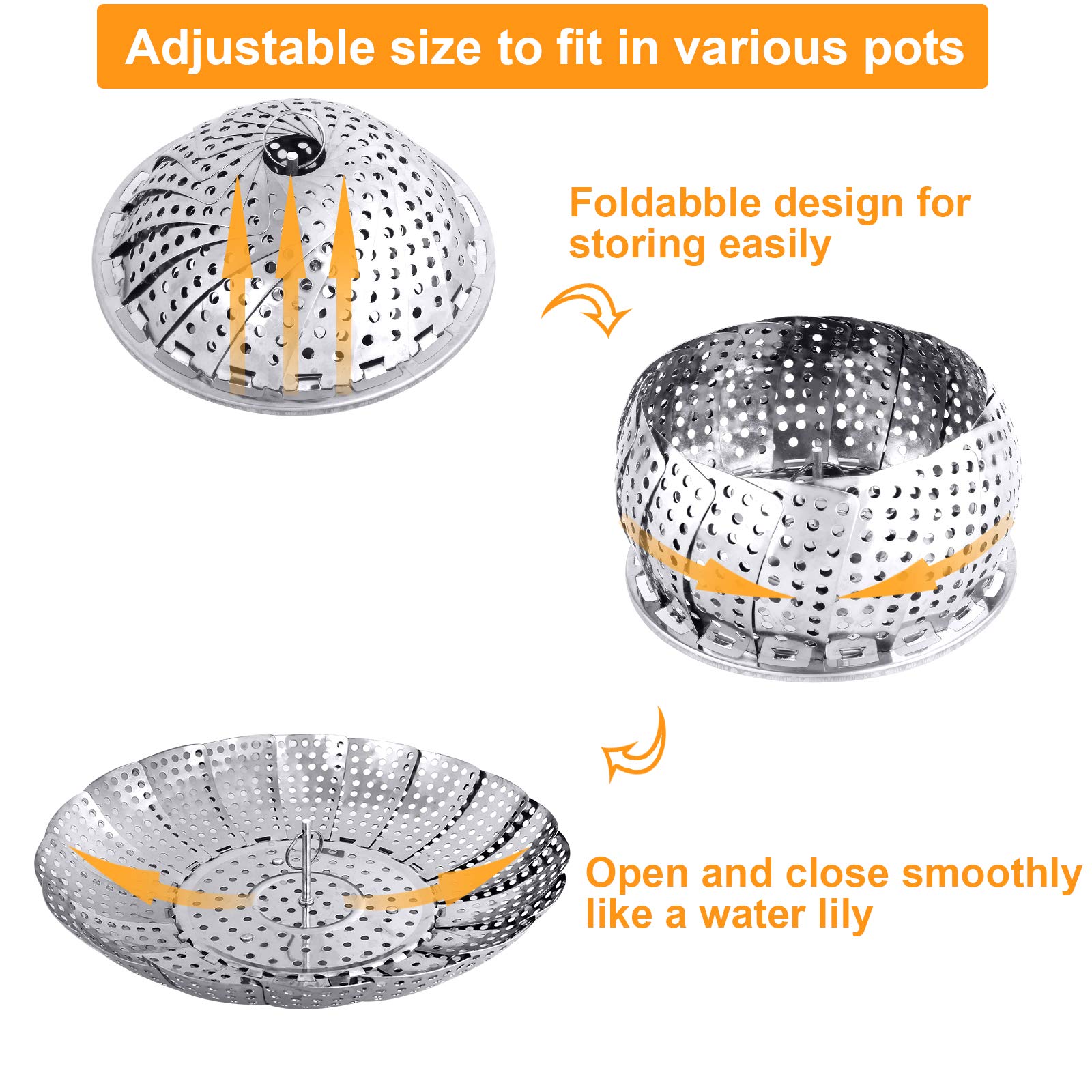 Vegetable Folding Steamer Basket , Metal Stainless Steel Steamer Basket Insert, Collapsible Steamer Baskets for Cooking Food, Expandable Fit Various Size Pot(5.9" to 9.8") YLYL