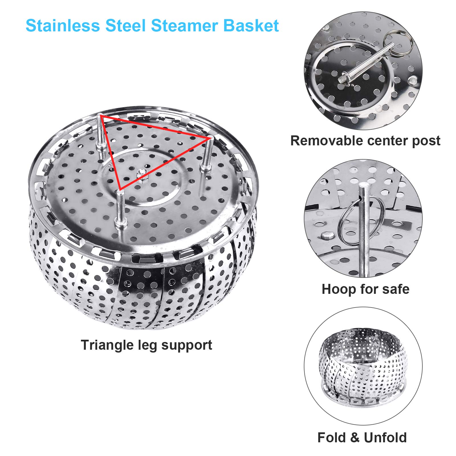 Vegetable Folding Steamer Basket , Metal Stainless Steel Steamer Basket Insert, Collapsible Steamer Baskets for Cooking Food, Expandable Fit Various Size Pot(5.9" to 9.8") YLYL