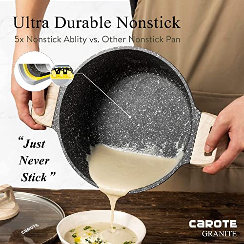 CAROTE 6 Qt Nonstick Stock Pot Soup Pot,Granite Cooking Pot, Casserole Dish Dutch Oven with lid Cookware PFOA Free (CLASSIC GRANITE)