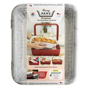 Fancy Panz Premium Dress Up & Protect Your Foil Pan, Made in USA. Hot/Cold Gel Pack, One Half Sized Foil Pan & Serving Spoon Included. Stackable for easy travel. (Marble)