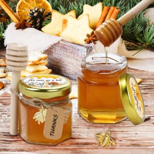 Aliggbent Honey Jars,48 Pcs Mini Honey Jars Party Favors in Bulk,1.5oz Small Hexagon Glass Honey Jars with Dipper,Stickers,Gold Lid,Charm,Gift Bags and Jute,for Baby Shower,Wedding Favors(No Honey)